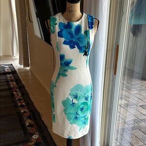 Floral Sleeveless Dress - Blue and Green